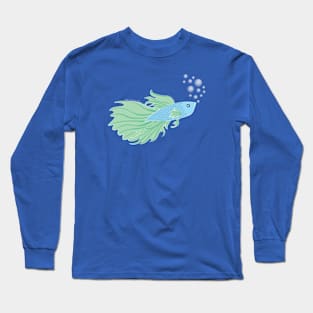 Blue and Green Beta Fish Making a Bubble Nest Long Sleeve T-Shirt